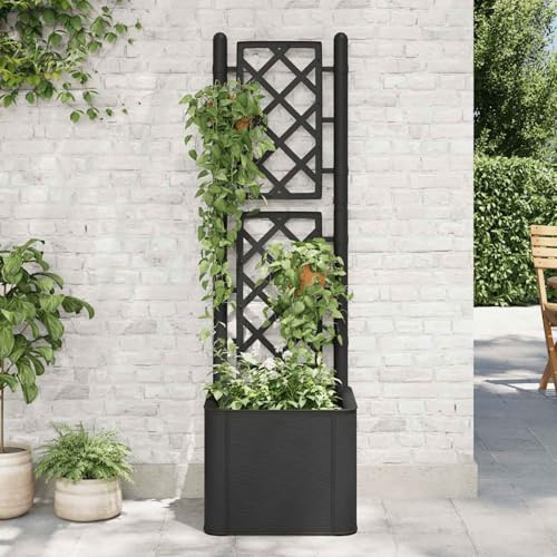 Homgoday Arriate con Enrejado y Sistema de riego automático Antracita Jardinera con Enrejado Jardinera con Celosía de Madera Macetero con Soporte para Trepadora Cultivos Plantas