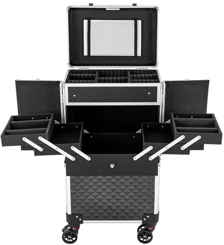 biniliubi Valise De Maquillage à roulettes Malette Professionnel Rangement Coiffure Roulette Vanity Beauté Makeup Mallette Case Miroir Serrure Beauty Professionnelle Tiroirs Multifonctionnel Trolley