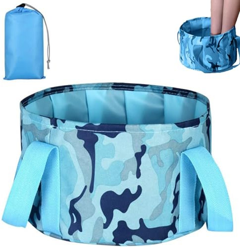 Foldable Pedicure Spa Bowl, Foot Bath Massage Barrel Home Pedicure Basin for Camping Washing Fishing (Camouflage Blue)