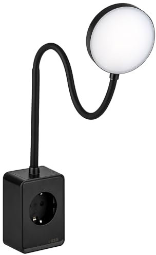 SEBSON LED Steckdosenleuchte dimmbar - Leselampe und Steckdose mit USB-C Anschluss - flexibler Schwanenhals, neutralweiß 4.000K - Steckerlampe, Nachtlicht 4,5W schwarz