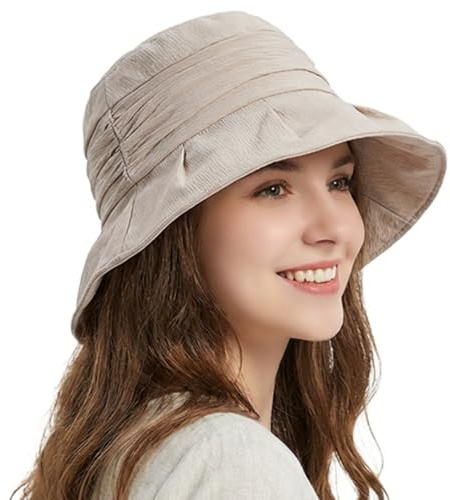 HIQIU Fiskehatt solhatt damer hinkhatt solskydd bucket hatt vikbar sommar utomhus resor strand mössa med hakband
