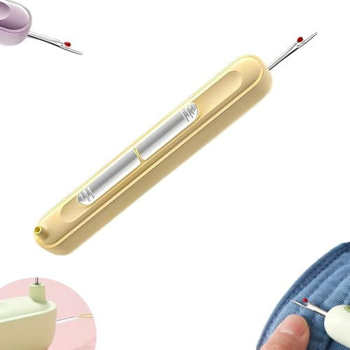 Enfile-aiguille 2 en 1, découseur, enfile-aiguille 2 en 1 et outil découseur, nouveaux découseurs extensibles 2025 pour la couture à la main, le tricot, l'artisanat, le quilting. (jaune)