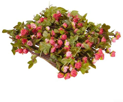 Hasaller Clôture télescopique en bois de rose artificielle avec roses en soie réglable - Treillage décoratif pour jardin (rose foncé)