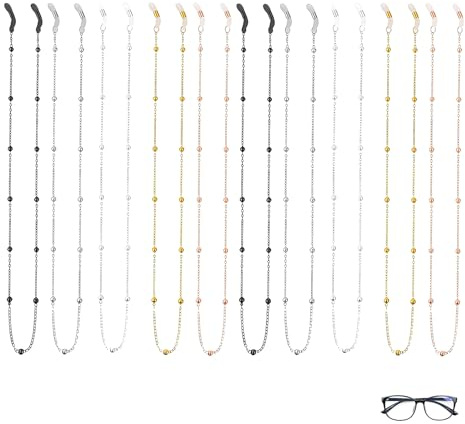 Syylqyr 10 PCS Glasses Chain for Women, Glasses Lanyard, Beautiful Gift for Yourself or und Elders Wife Mother Grandmother Aunt etc.(Black/Gold/Regular KC Gold/Silver/White K)