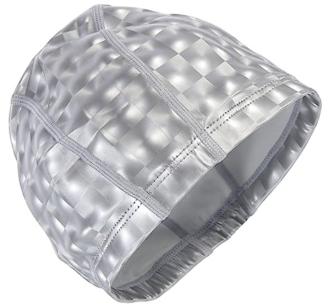 ibasenice Bonnet De Bain Imperméable pour Femme Et Fille Grand Bonnet De Bain pour Femme pour Homme Et Adulte Blanc Ajusté Unisexe Cheveux Longs Revêtement PU Argenté