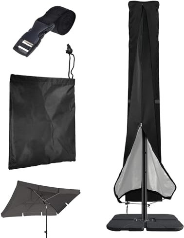 YFaith Housses pour Parasols de Jardin, 57 x 240 cm Housse de Parasol Droit, Tissu Oxford 210D Housse de Parasol Déporté, Noir Protection-Parasol, Indéchirable et Imperméable, pour Jardin et Piscine