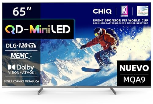 CHIQ M65QA9 65 Zoll(146 cm) 4K UHD QD-Mini LED Smart Google TV, DLG 120Hz*(Software-Enhanced), HDR10, Dolby Vision& Atmos, Chromecast, Airplay, Prime Video, Integrierter Google Assistant