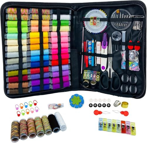 HYHJMISTY Kit de costura,kit de agujas e hilos para coser,juego de 186 accesorios de costura para viajes,hogar, colegio y regalos DIY,agujas,tijeras