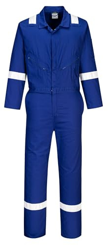 Portwest C814 Iona Bomull Arbetskläder Overaller Reflekterande Tejp Skaltyg | Kungsblå, XL, EN 17353, UPF 40+, Normal Passform, Med Dragkedja, Elastisk Midja, Rörelseveck i Ryggen, Tillverkad av 100