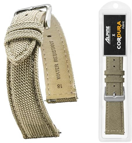 Alpine Cordura Fabric 20mm Watch Band - Quick Release Replacement Straps - Water Resistant Back Lining Leather Straps- Watch Bands for Women & Men - Compatible with Regular & Smart Watch Bands(Khakhi)