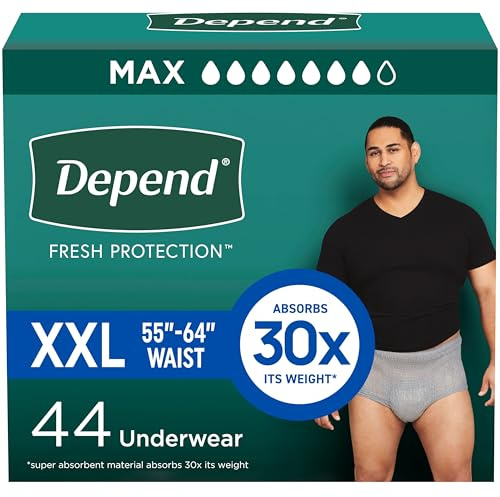 Depend FIT-FLEX Inkontinenz-Unterwäsche für Herren, maximale Saugfähigkeit, Einweg, XXL, Grau, 44 Stück (2 Packungen mit je 22 Stück) (Verpackung kann variieren)