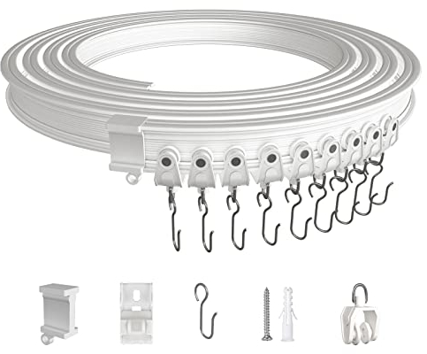 EFUTURETIME Riel de Cortinas de Techo, 3 Metros, Pista Flexible Curvado en ABS para Separación de Habitaciones, Cortinas, Dormitorio, Balcón, Oficina, Hotel, Blanco