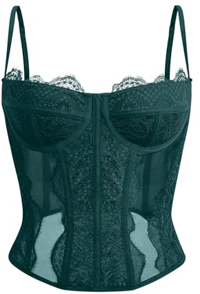 Dealmore - Corsetto per donne, in pizzo, con spalline sottili, per uscire, appuntamenti, feste, Verde, Small
