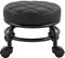 FURWOO Rollsitz PU-Leder Niedriger runder Rollhocker Bodenhocker mit Universal-Rollen für Home Fitness Sport Pediküre Hocker, H：25.5cm(Schwarz)