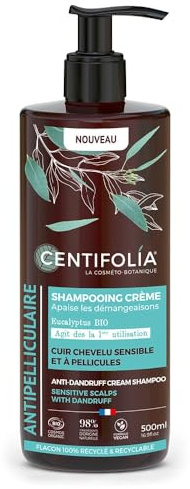 CENTIFOLIA | Shampoing Crème Antipelliculaire | Élimine pellicules & apaise les démangeaisons | Cuirs chevelus sensibles | 98% d'ingrédients d'origine naturelle | Vegan | Fabriqué en France | 500ml
