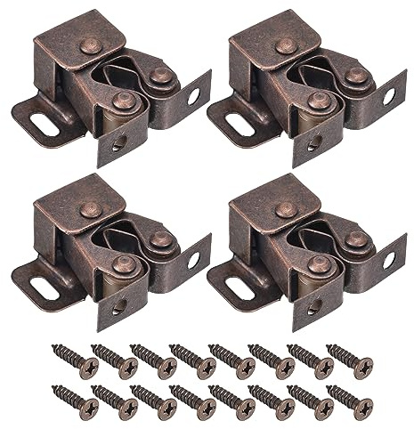 QUARKZMAN 4 Juegos Doble Rodillo Cierre Gabinete Pestillo Herraje Accesorio para Gabinete Alacena Armario Muebles Puerta, Retro Cobre