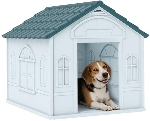 PawHut Weather-Resistant Dog House, Puppy Shelter for Medium Dogs - Blue