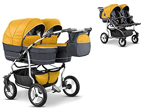 Zwillingskinderwagen 2 in 1 Twin Star inkl. Sportsitze - 10 Teile - in 16 Farben