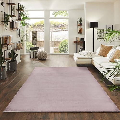 Jimri Flauschiger Teppich Läufer - Hochwertiger Kurzflor für Zuhause, Büro, Küche, Eingang, Flur, Wohnzimmer - Maschinenwaschbar - Rutschfester Teppich Waschbar - 120x160 cm - Rosa