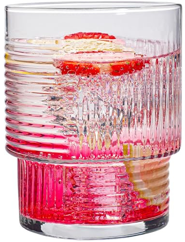 KONZEPT Geriffelte Gläser Set 6-teilig, 320ml transparente Trinkgläser Set, Ideal für Eiskaffee, Cocktails, Säfte, Spülmaschinenfest