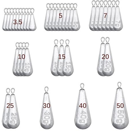 40 Stück Tropfenform Angelgewichte Kit, Blei Angeln Set, Birnenblei, Angelblei Set, Grundblei für Das im Freien(3.5g/5g/7g/10G/15g/20g/25g/30g/40g/50g)
