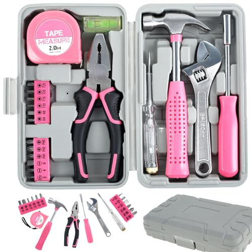 Hi-Spec 18tlg. Kleiner Werkzeugkoffer Mini Werkzeug Set Robustes 45 Stahl und Kunststoff Werkzeugkoffer Pink für Frauen Werkzeug Set Klein und Praktisch Werkzeugkoffer Klein Mehrfachnutzung (19)