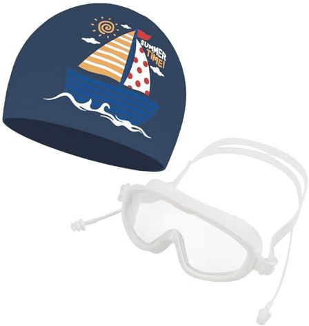 OhMill 2pcs Lunettes de Natation Anti-Buée et Bonnet de Bain pour Enfants Lunettes de Bain Protection Étanches avec Bouchons d'Oreille Lunette de Plongée Anti-UV pour Garçon Fille 3-16 Ans