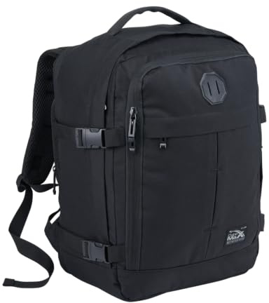 Cabin Max Metz Reiserucksack 24L – Handgepäck Rucksack 40x30x15-40x30x20 cm – Kabinentasche für Flugreisen – erweiterbarer Flugzeugrucksack Schwarz
