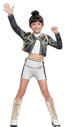 JGJOAIJ Costume de chasseur de démons pour filles – Tenue d'Halloween pour cosplay, fête, carnaval, jeu de rôle – Ensemble complet pour enfants (noir, 10 à 11 ans)