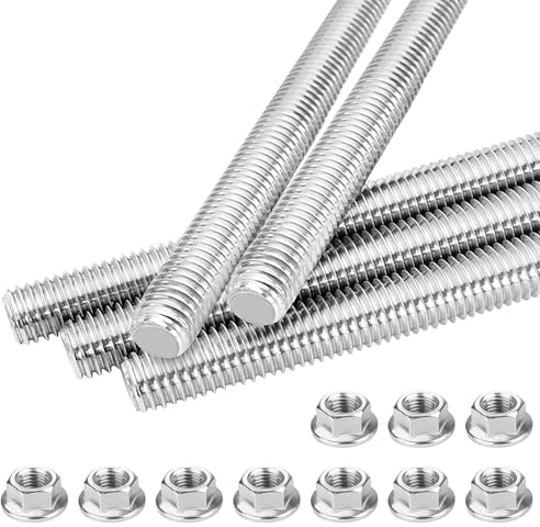 Tige Filetée M10x40cm Tiges Filetées Lot de 5 en Acier Inoxydable 304 Filetage Métrique avec 10pcs Ecrou a Embase Convient au Secteur de la Construction (M10x40cm)