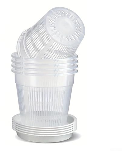 Yuanpgky Vasi trasparenti per orchidee con piattini, confezione da 6, vasi in plastica trasparente da 10 cm, con fori di drenaggio, per orchidee, violette africane, giardinaggio per interni ed esterni