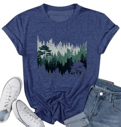 Womens Adventure Camping Hiking Crew Neck T Shirts for Women Soft Vintage Tees Funny Cute Mountain Graphic Tshirt Casual Outdoor Short Sleeve Top Blouse,Navy Blue S