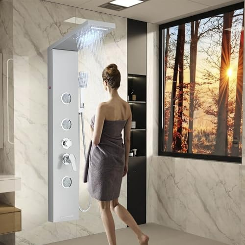 Sistema de Panel de Ducha LED Columna de Hidromasaje – Panel de Ducha de Acero Inoxidable con Lluvia, Cascada, Masaje y Ducha de Mano