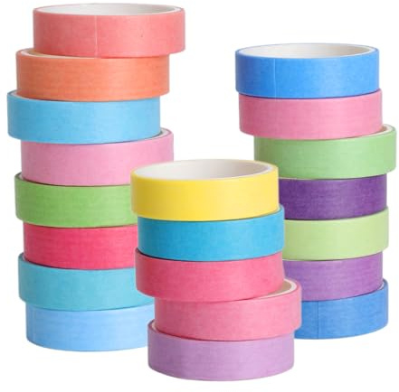 XRVRILE 20 Rotoli Washi Tape Decorativo, Masking Tape Carta Colorata Arcobaleno 1×200 cm, Nastro Adesivo per Bullet Journal, Agenda, DIY Creativo e Confezioni Regalo