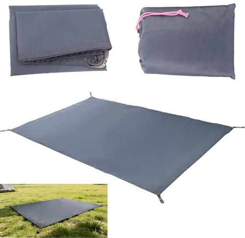 Skdqiee Outdoor Waterproof Camping Tent Tarp, 210D Oxford Cloth Ground Sheet 55.1 x 82.7 with Stake Holes & Storage Bag for Camping, Hiking, Backpacking, Gray