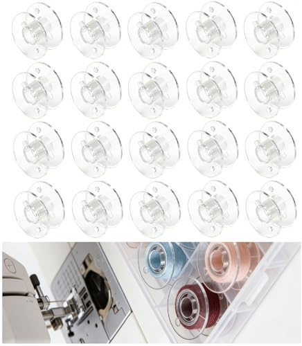 20 Pcs Clear Plastic Sewing Machine Bobbins Compatible with Janome, Transparent Bobbin Set, 7mm Centre Hole (0.79 Inch) Thread Spools for Household Sewing Machines & DIY Projects