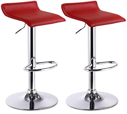 WOLTU Barhocker 2er Set, Höhenverstellbarer Barstuhl, 360° drehbarer Bistrohocker mit Fußstütze, aus Kunstleder Metall, für Bar Küche Theke Café, Bordeaux+Silber