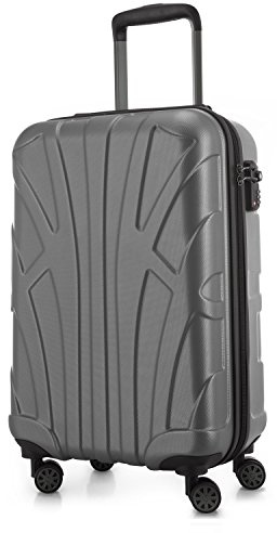suitline - Handgepäck Hartschalen-Koffer Koffer Trolley Rollkoffer Reisekoffer, TSA, 55 cm, ca. 34 Liter, 100% ABS matt, Silber