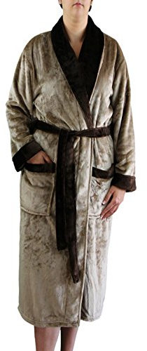 Gözze - Unisex Bademantel mit Schalkragen, Seiden-Feeling, 100% Mikrofaser, 330 g/m², Größe M - Taupe