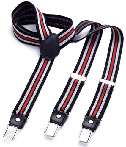 DonDon breda hängslen 2,5 cm - 3 clips med läder i Y-form - elastisk och längdjusterbar i olika designer
