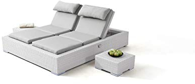 talfa Polyrattan Lounge Doppelliege in Weiß satiniert Big Smoop