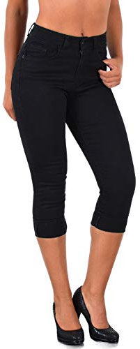 ESRA Damen Capri Jeans 3/4 Hose Sommer High Waist Jeans Damen hoher Bund bis Übergröße J740