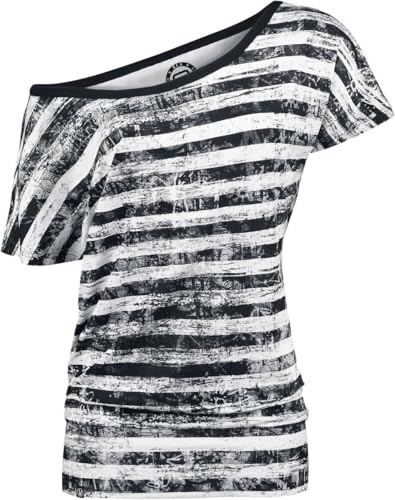 RED by EMP Donna T-Shirt Basic Taglio Comodo Bianca e Nera con Righe S