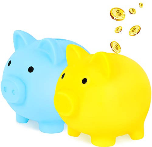 CCCYMM 2 Pcs Cute Piggy Bank Cute Plastic Pig Money Bank Adults Piggy Bank Pig Money Box Coin Bank Plastic Saving Coin Box for Boys Girls Kids (Medium)
