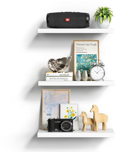 AIIKTOTA Wandregal weiß, 3er-Set schweberegal Weiss, Regale Wand Holz, Moderne Dekorative Regalbrettmit für Schlafzimmer, Badezimmer, Küche, Büro, Wohnzimmer