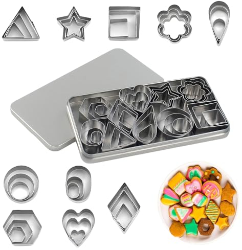 PDCTACST Ausstechformen-Set, 30-teilig, Edelstahl-Ausstechformen mit Box, Polymer-Ton-Ausstechformen für Kinder, Sternblume, Herzform, Ausstecher für DIY, Kuchen, Gebäck, Backen, Valentinstag