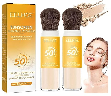 2pcs Mineralisches Sonnenschutz-Fixierpulver, Sun Protection Powder Foundation SPF 50 PA+++ Puder Make-up mit Sonnenschutz, Öl Kontrolle Natürliches Mattes Finish, Mineral Sunscreen Setting Powder