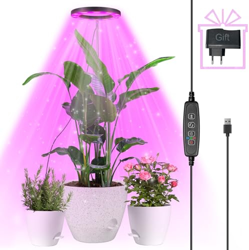 Pflanzenlampe LED, Vollspektrum Pflanzenlicht für Zimmerpflanzen, Höhenverstellbares LED- Pflanzenwachstumslampe mit Zeitschaltuhr 3/9/12 Std für Große Kleine Pflanzen,3 Lichter Modi und 10 Helligkeit