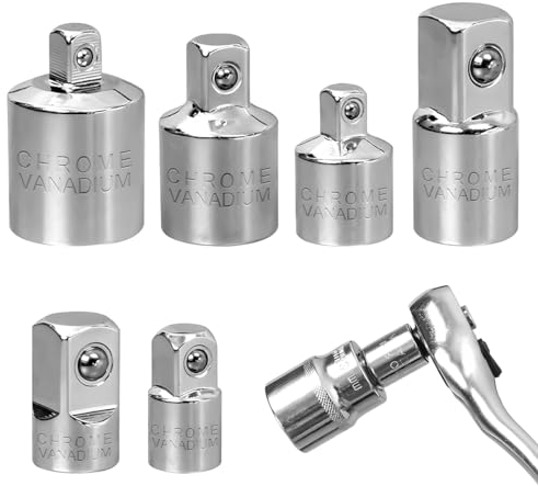 6 Piezas Adaptador de Llave de Vaso, Llave de Carraca Adaptador 1/2 à 1/4, 1/2 a 3/8, 1/4 à 1/2, 1/4 a 3/8, 3/8 a 1/2, 3/8 a 1/4, Adaptadores de llave de Tubo (plata)