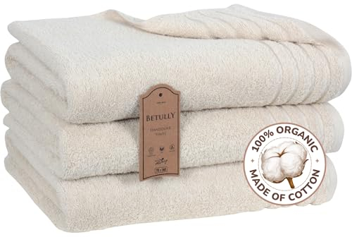 Betully 70x140 cm Badetücher Set 3 Stück aus 100% Baumwolle Schnelltrocknendes 500 gr/m² Türkisches Baumwolle Gästehandtücher Set (Creme)